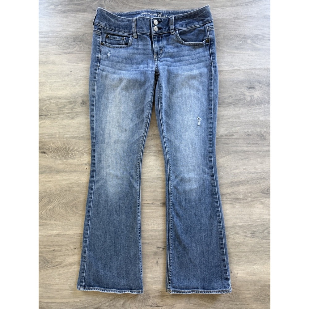 American Eagle Artist Flare Jeans Medium Wash Stretch Y2K Low Rise Size 4R